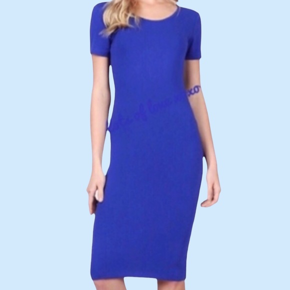 Blue Short Sleeve Classic Midi Dress - Picture 2 of 9